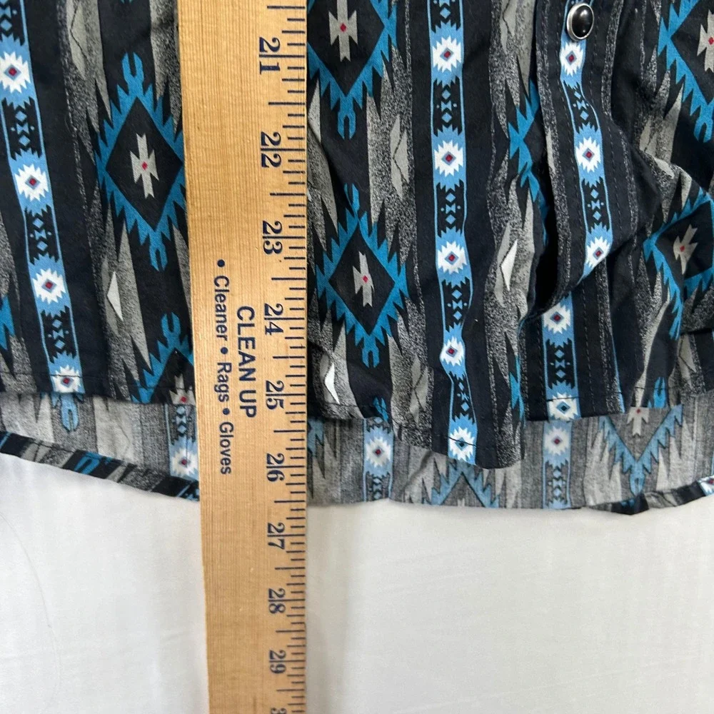 Wrangler Western Snap Shirt Boys XL Black Blue Southwestern Geometric Print